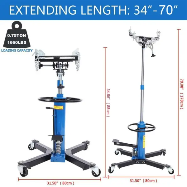 006EEB86-807F-EBFC-ECE0-5765F4803203.webp 1660 Pounds Hydraulic Car Transmission Jack Vertical Lift with 360° Swivel Wheel Pedal .Blue.33"-70"(0.75Ton)