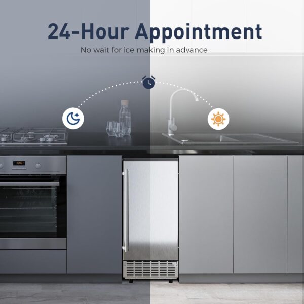 Commercial Under Counter Ice Maker Machine. 80Lbs/Day with 24lbs Ice Storage. Built-in Drain Pump/Automatic Cleaning/Timing Setting/Smart LCD Panel. Ideal for Both Home and Commercial Use