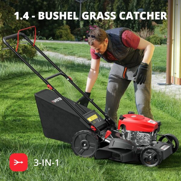04EB01F9-517E-FF80-4FB2-658D4400EE83.jpg 21" Steel Deck Gas Lawn Mower. Heavy-Duty 3-in-1 Push Mower. 144cc 4-Stroke Engine. 6-Position Height Adjustment. Large 1.4 Bushel Grass Catcher. Durable & Efficient for Yard & Garden