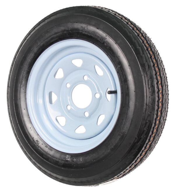 0665810F-BF61-FF2D-56D8-28A92DB7A1C9.jpg Two Trailer Tires On Rims 5.30-12 530-12 5.30 X 12 5 Hole Wheel White Spoke