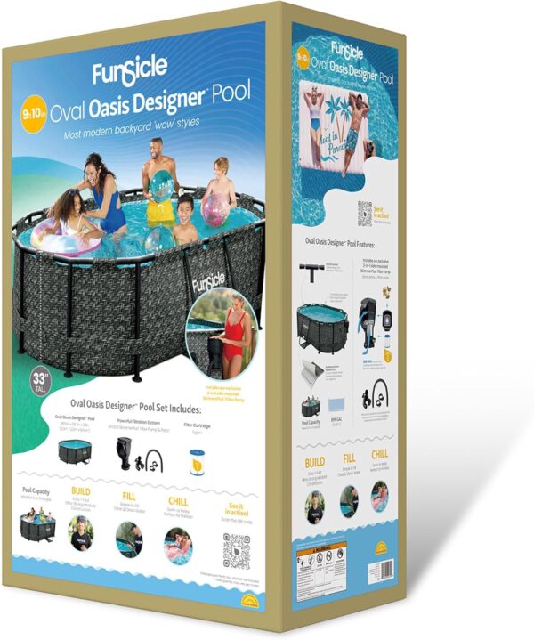 068D9D3F-1BBA-6CCB-97C0-FB6FD96D89F3.jpg Funsicle 167 by 98 by 39.5 Inches Oasis Designer Oval Frame Outdoor Above Ground Swimming Pool Pool Set with Accessories. Dark Herringbone Gray
