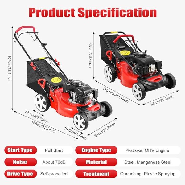 07668F2D-649E-5E8F-8AB4-5D9E7E5B502D.jpg Self Propelled Gas Lawn Mower. 20-Inch 140cc OHV Engine 3-in-1 Gas Mower.Adjustable Cutting Height for Sports Fields. Community Greening. Municipal Greening