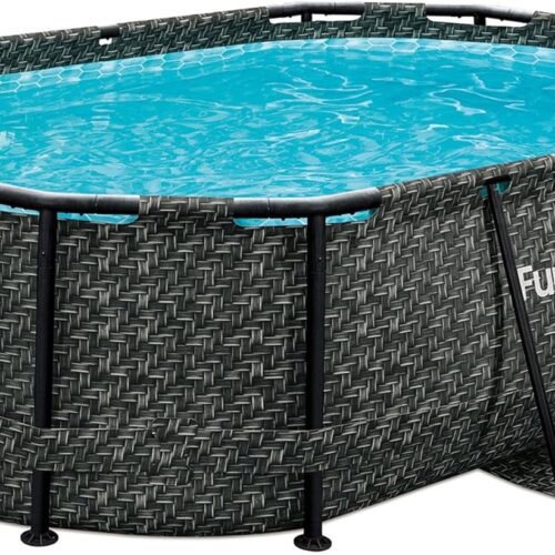 Funsicle 167 by 98 by 39.5 Inches Oasis Designer Oval Frame Outdoor Above Ground Swimming Pool Pool Set with Accessories. Dark Herringbone Gray
