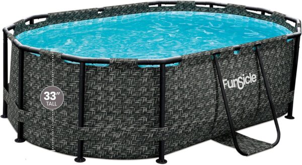 07BB2A6B-DC86-C572-5D99-C172037C89C2.jpg Funsicle 167 by 98 by 39.5 Inches Oasis Designer Oval Frame Outdoor Above Ground Swimming Pool Pool Set with Accessories. Dark Herringbone Gray