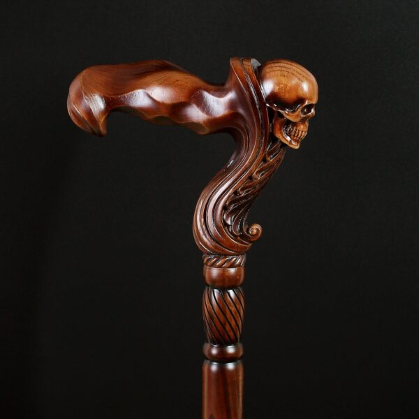 089535C3-B62C-2D1D-C22A-A1E264874353.jpg Skull Cane Wooden Walking Stick - Ergonomic Palm Grip Handle