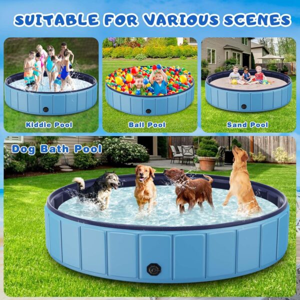 08DE2A63-701C-ECFC-397F-0FEE2828B606.jpg Foldable Dog Swimming Pool. 120"x20" Oversize Collapsable Hard Plastic Potable Bathing Tub for Pet Dog Kiddie Pool Indoor and Outdoor Leakproof PVC Play Pool for Large Dogs Pets Puppy Kids Blue