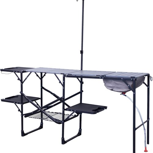 GCI OUTDOOR Master Cook Station | Portable Folding Kitchen Table with Soft Shell Sink. Heat Resistant Tabletop & Telescoping Lanter Pole. Perfect for Camping Trips