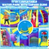 11-in-1 Inflatable Water Slide & Dolphin Bounce House w/2 Long Slides. 19.7 Ft x 13.1 Ft Extra Large Waterslide Climbing Wall w/Small Deeper Pool.Water Cannons.Hoop for Kids Backyard.550W Blower