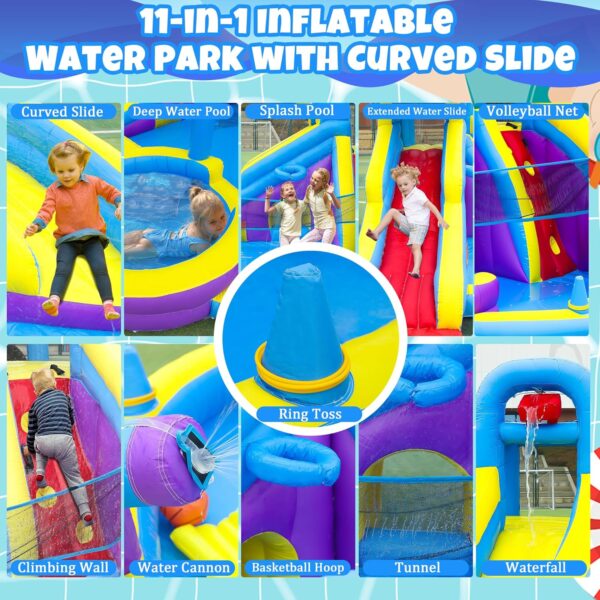 0E288F9D-59B1-8D68-F90F-30A4D56AA372.jpg 11-in-1 Inflatable Water Slide & Dolphin Bounce House w/2 Long Slides. 19.7 Ft x 13.1 Ft Extra Large Waterslide Climbing Wall w/Small Deeper Pool.Water Cannons.Hoop for Kids Backyard.550W Blower