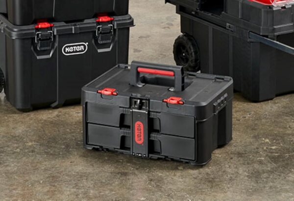 0E4E84DD-11F4-2669-B2D8-ABBE253E61A7.jpg Keter Stack-n-Roll Modular Tools Organizer for Garage Storage and DIY. 3 Piece Resin Rolling Tool Box System for Small Parts