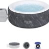 Bestway SaluSpa Fiji AirJet Large Round 2 to 4 Person Inflatable Hot Tub Portable Outdoor Spa with 120 AirJets and EnergySense Cover. Grey
