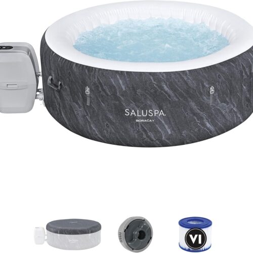 Bestway SaluSpa Fiji AirJet Large Round 2 to 4 Person Inflatable Hot Tub Portable Outdoor Spa with 120 AirJets and EnergySense Cover. Grey