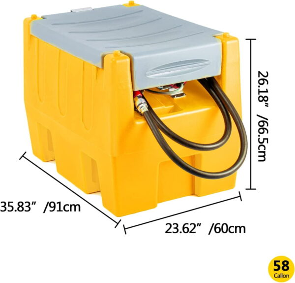 10570728-50CB-6A17-E2B8-EC2A02CE6B91.jpg TECSPACE 58 Gallon Gasoline Tank. Portable Fuel Tank with 12V Electric Fuel Transfer Pump. 40 GPM Gasoline Fuel Tank with 4 Meters Hose for Gasoline Transportation (Yellow. 58 gal)