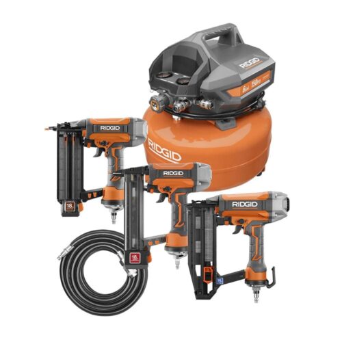 6 Gal. Portable Electric Pancake Air Compressor w/ 18GA Brad Nailer. 16GA Straight Finish Nailer. & 18GA Finish Stapler R69603FK