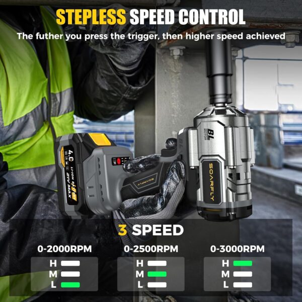 Cordless Impact Wrench. 1200Nm(900ft-lbs) High Torque 1/2'' Impact Wrench. 21V Brushless Electric Impact Gun with 2Pcs 4.0Ah Batteries. 1 Hour Fast Charger. 5 Sockets. Power Impact Driver for Car Home