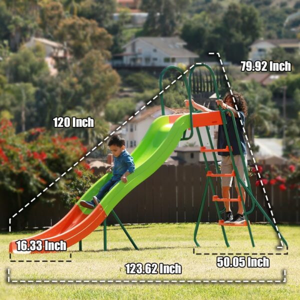 19EAD00A-274D-2E62-101C-BAE9165C1630.jpg Outdoor Playground Slide. Big Backyard Freestanding Plastic Slide. 10 ft Outdoor Swing Set Slide for Kids Ages 4-8