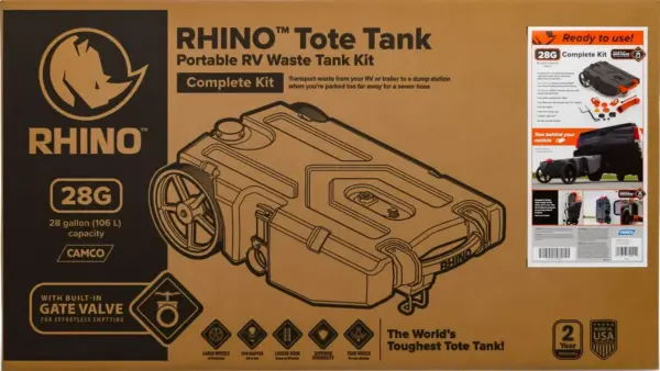 Heavy Duty 28 Gallon Portable RV Waste Holding Tank with Hose and Accessories Durable Leak Free and Odorless RV Tote Tank (39004)