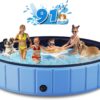 Foldable Dog Swimming Pool. 120"x20" Oversize Collapsable Hard Plastic Potable Bathing Tub for Pet Dog Kiddie Pool Indoor and Outdoor Leakproof PVC Play Pool for Large Dogs Pets Puppy Kids Blue