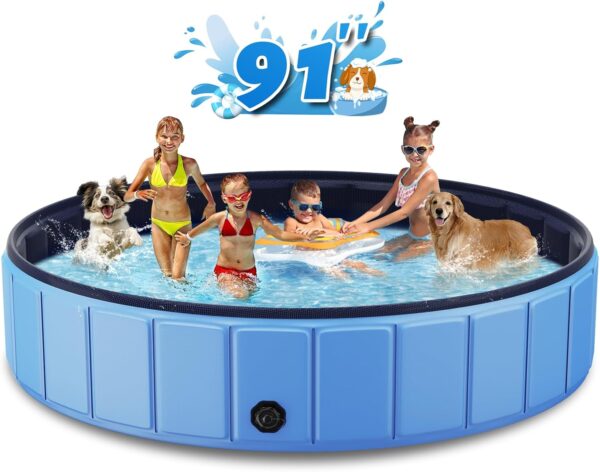 1C8CC551-6EE7-27BC-DAC1-C203A71219DD.jpg Foldable Dog Swimming Pool. 120"x20" Oversize Collapsable Hard Plastic Potable Bathing Tub for Pet Dog Kiddie Pool Indoor and Outdoor Leakproof PVC Play Pool for Large Dogs Pets Puppy Kids Blue