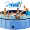 Foldable Dog Swimming Pool. 120"x20" Oversize Collapsable Hard Plastic Potable Bathing Tub for Pet Dog Kiddie Pool Indoor and Outdoor Leakproof PVC Play Pool for Large Dogs Pets Puppy Kids Blue