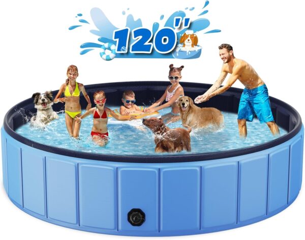 1F5F0C04-FA57-50FA-A7F2-6E500E871F66.jpg Foldable Dog Swimming Pool. 120"x20" Oversize Collapsable Hard Plastic Potable Bathing Tub for Pet Dog Kiddie Pool Indoor and Outdoor Leakproof PVC Play Pool for Large Dogs Pets Puppy Kids Blue
