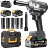 Cordless Impact Wrench. 1200Nm(900ft-lbs) High Torque 1/2'' Impact Wrench. 21V Brushless Electric Impact Gun with 2Pcs 4.0Ah Batteries. 1 Hour Fast Charger. 5 Sockets. Power Impact Driver for Car Home