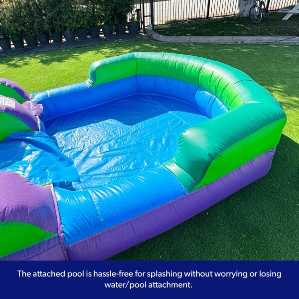 2a77d8a9dcc14b31acc6d44577a029e2 16’ Purple Tropical Lightweight Premium Commercial Grade Water Slide Inflatable with Attached Pool for Kids and Adults (with Blower), Wet Dry Use, Summer Fun