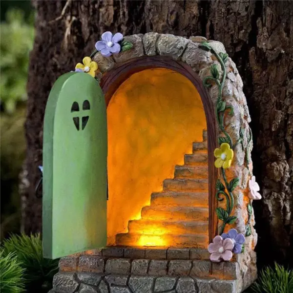 3142c2a45bdffa6f4a9a077c54283814.webp Solar Fairy Garden Stone Gate Resin Fairy Garden Ornament