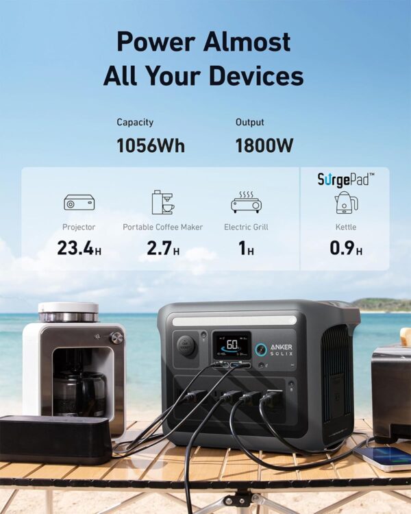 3236AB5D-5C15-465B-9DFB-046FEBA10794.jpg Anker SOLIX C1000 Portable Power Station with 200W Solar Panel. 1800W Solar Generator. 1056wh LFP (LiFePO4) Battery. 6 AC Outlets. Up to 2400W for Home. Power Outages. and Outdoor Camping