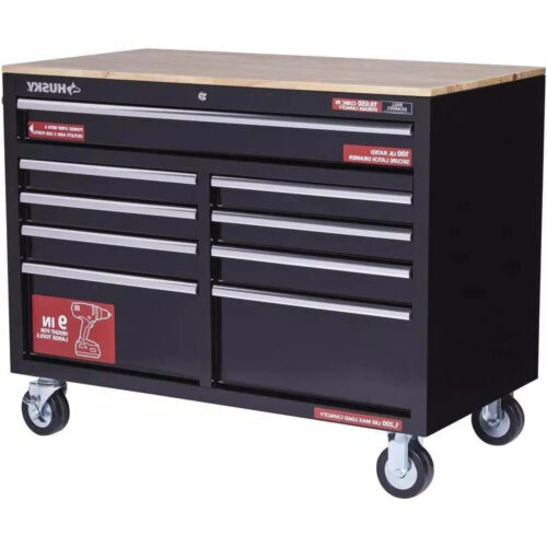 46 in. W x 24 in. D 9-Drawer Gloss Black Deep Tool Chest Mobile Workbench