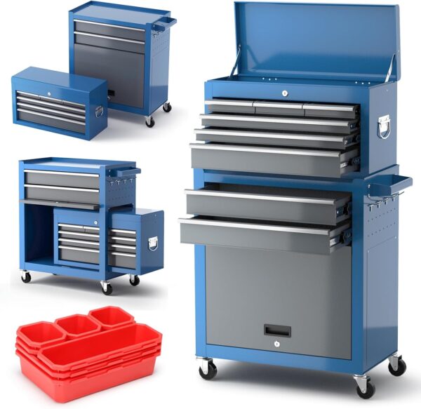 33295DCF-C3C6-5FA8-8E37-18845B0A2CB8.jpg Tool Chest 8-Drawer | 42'' Large Rolling Tool Chest with Wheels | Detachable Top Metal Tool Box | Garage Storage Cabinet for Repair Room.Warehouse | Rolling Tool Box with Hooks.Liners.Tray Divider
