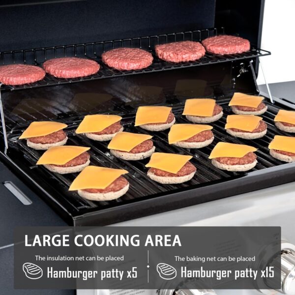 MASTER COOK 3 Burner BBQ Propane Gas Grill. Stainless Steel 30.000 BTU Patio Garden Barbecue Grill with Two Foldable Shelves