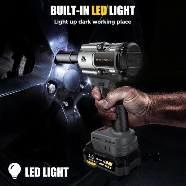 Cordless Impact Wrench. 1200Nm(900ft-lbs) High Torque 1/2'' Impact Wrench. 21V Brushless Electric Impact Gun with 2Pcs 4.0Ah Batteries. 1 Hour Fast Charger. 5 Sockets. Power Impact Driver for Car Home