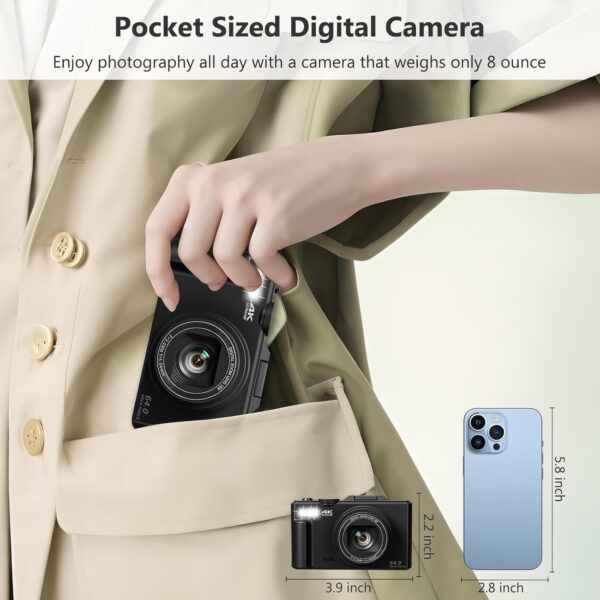 4207F9B0-84A1-4085-EADB-DEDD1E0722BE.jpg 4K Digital Camera for Photography. 64MP Vlogging Camera for YouTube with 3" 180° Flip Screen. 18X Digital Zoom Point and Shoot Camara with 32GB Micro SD Card for Beginner (Black)