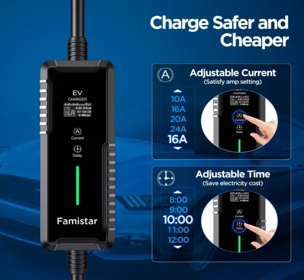 424F9CDB-8023-0D48-831F-EB233EED9AD9.webp Level 2 & Level 1 EV Charger. 16Amp 110-240V Portable J1772 Electric Car Charger with Adjustable Amp Delayed Timer 25ft Long Cord