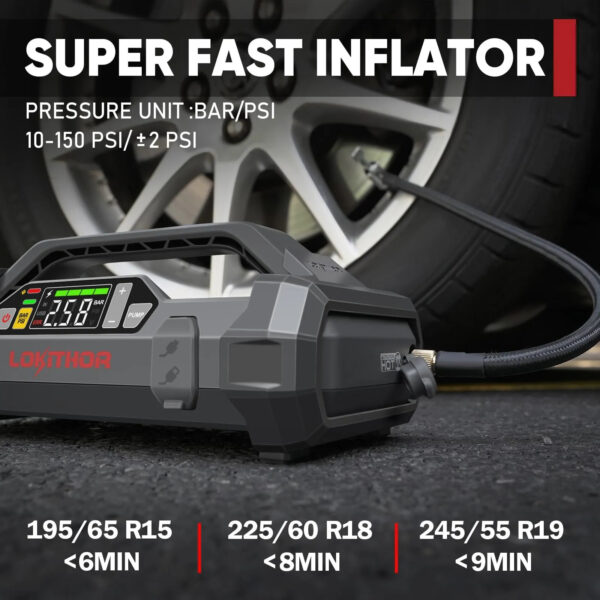 4684C99E-302F-6EA1-8A93-CF6605079B28.jpg Starter with Air Compressor. 1500Amp 12V Portable Car Battery Booster Pack for Upto 7.0L Gas or 4.5L Diesel. 150 PSI Tire Inflator with Digital Screen. 24 Months Ultra-Long Standby