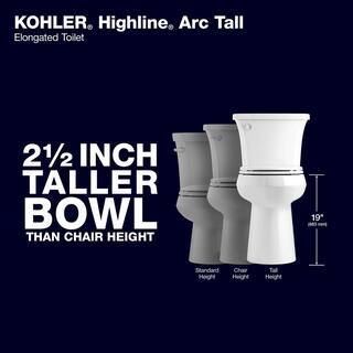 487C6467-3D13-0F80-30F0-D045AB7C6E98 KOHLER Extra Tall Highline Arc Complete Solution 2-piece 1.28 GPF Single Flush Elongated Toilet in White (Seat Included) 78305-0