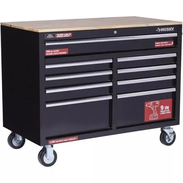 4AD0EB1A-9FF5-711C-A3C7-DD7F67304B1B.webp 46 in. W x 24 in. D 9-Drawer Gloss Black Deep Tool Chest Mobile Workbench