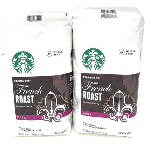 Starbucks French Roast Whole Bean Coffee. 80 Oz. Intense & Smoky Flavor. 2 x 40 Oz Packs