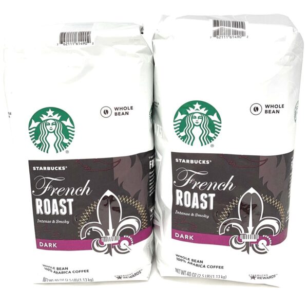 4B8FD0ED-008C-50AC-D6D0-66B476111BB8.jpg Starbucks French Roast Whole Bean Coffee. 80 Oz. Intense & Smoky Flavor. 2 x 40 Oz Packs
