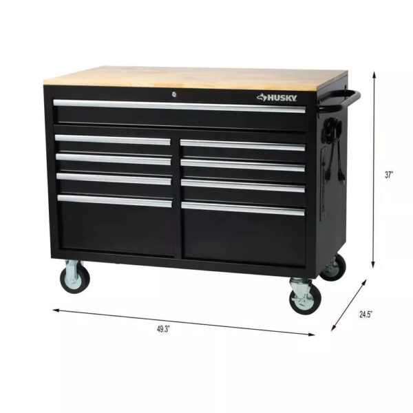 4eebe49bbed745b1b51e593b713b7aec 46 in. W x 24 in. D 9-Drawer Gloss Black Deep Tool Chest Mobile Workbench