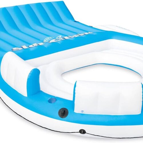 56299EP 145 x 125 x 20 Inch Splash N Chill Inflatable Lake and Pool Relaxation Island Lounger Seat for up to 7 Adults. Blue and White