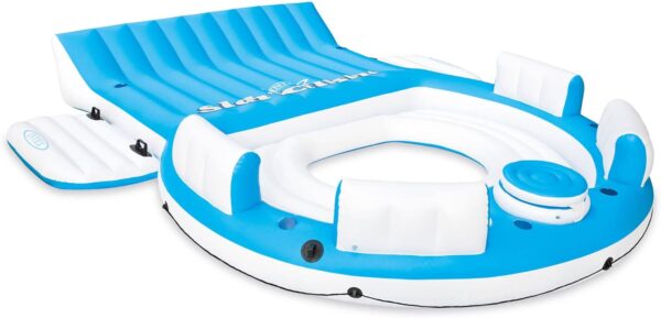 5168D093-CD12-C0E8-04BE-6A08A55A6DA2.jpg 56299EP 145 x 125 x 20 Inch Splash N Chill Inflatable Lake and Pool Relaxation Island Lounger Seat for up to 7 Adults. Blue and White