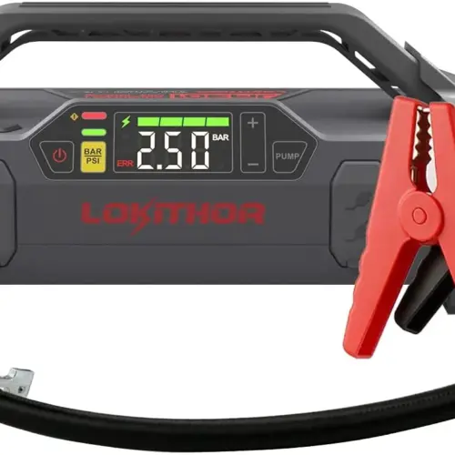 Jump Starter 2000Amp 20000mAh 12V Car Battery Booster Pack for Upto 8L Gas or 6L Diesel. 150 PSI Air Compressor with Damping Technology.Portable Power Bank with Handle Bar and Emergency Light
