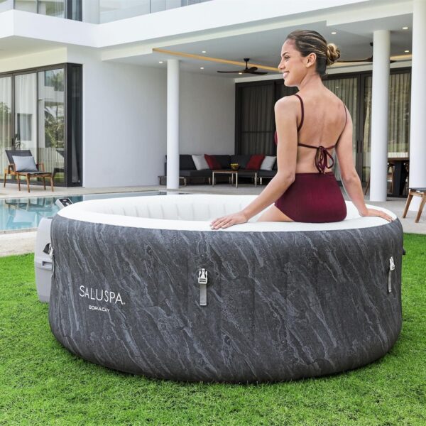 550D501E-7BE6-023B-10F8-83166FEB1AA2.jpg Bestway SaluSpa Fiji AirJet Large Round 2 to 4 Person Inflatable Hot Tub Portable Outdoor Spa with 120 AirJets and EnergySense Cover. Grey