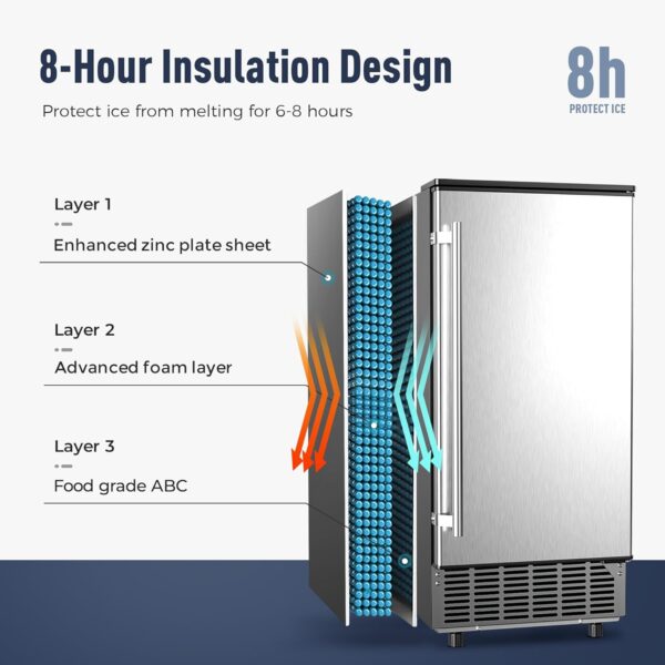 Commercial Under Counter Ice Maker Machine. 80Lbs/Day with 24lbs Ice Storage. Built-in Drain Pump/Automatic Cleaning/Timing Setting/Smart LCD Panel. Ideal for Both Home and Commercial Use