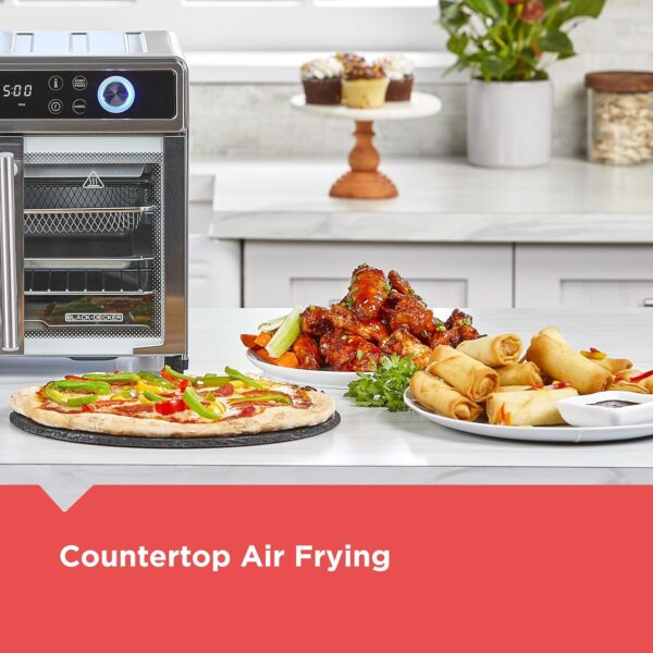 5B9B89CE-6C97-F3B7-2733-0E8591BD7173.jpg Crisp 'N Bake Air Fryer Toaster Oven Combo. 12 in 1 Countertop Convection Oven Cooks Food Fast. Fits a Whole Pizza or 6 Toast Slices. French Doors with Stainless Steel Finish