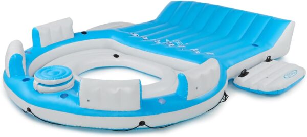 5E9CD8F3-99E5-F685-74D9-BA867F2FBFA0.jpg 56299EP 145 x 125 x 20 Inch Splash N Chill Inflatable Lake and Pool Relaxation Island Lounger Seat for up to 7 Adults. Blue and White