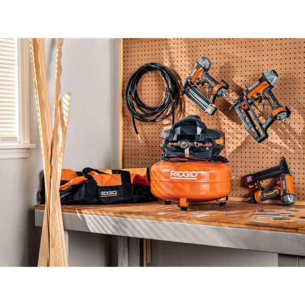 6 Gal. Portable Electric Pancake Air Compressor w/ 18GA Brad Nailer. 16GA Straight Finish Nailer. & 18GA Finish Stapler R69603FK