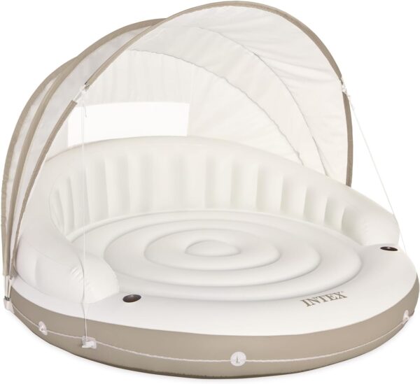 61A305D6-30FF-FDE5-7A67-1DA8865F360F.jpg 58292EP Canopy Island Inflatable Pool Float: Comfortable Lounge Surface – Built-in Cup Holders – Detachable Sunshade – 440lb Max Weight Capacity – 78.5" x 59"